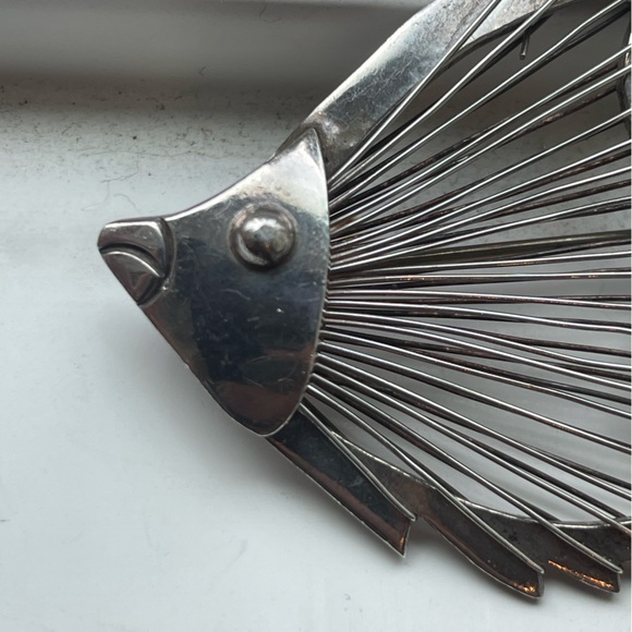 Vintage Sterling 925 Stamped Silver Wire Fish Brooch Pin Taxco Mexico Ta-116 - Picture 7 of 11